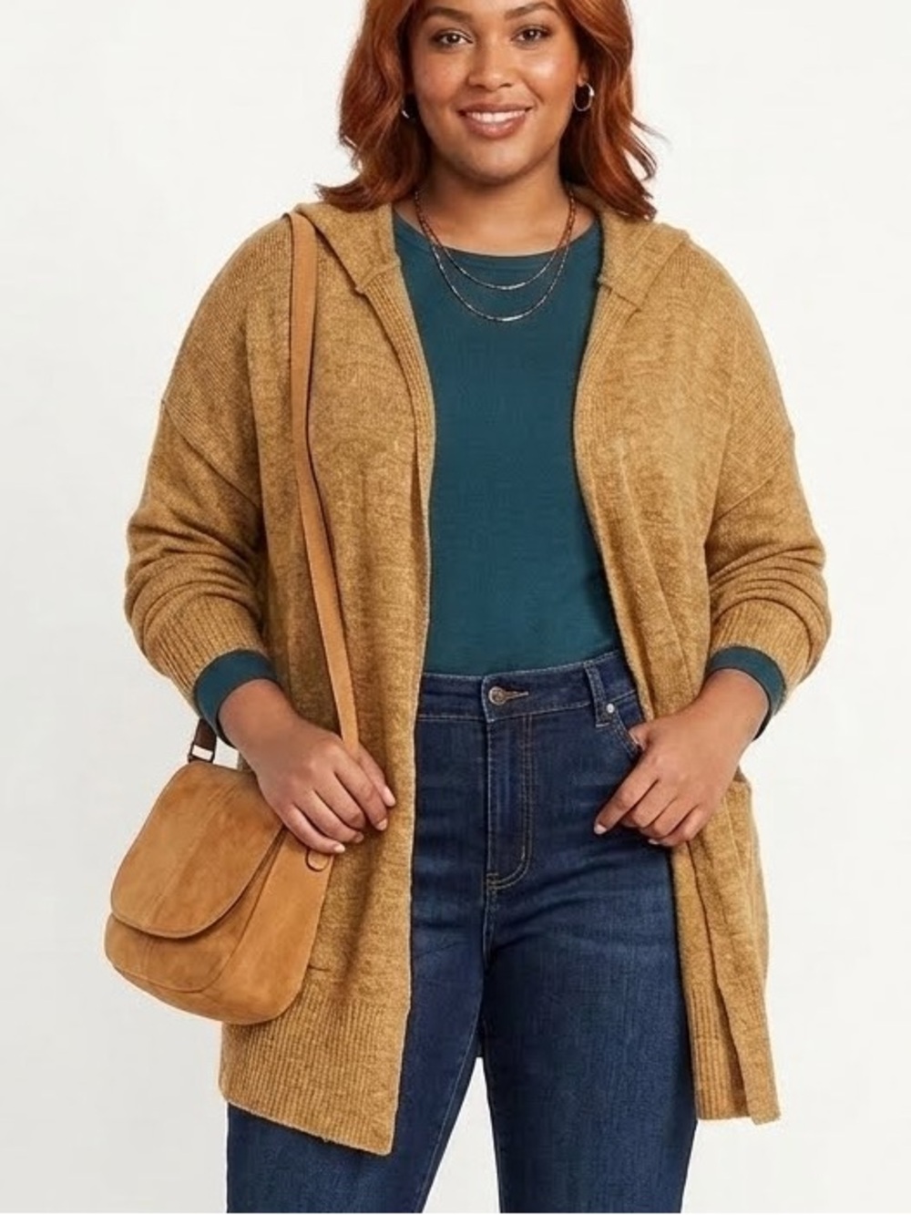 ChicSoul 3X Open Knit Cardigan in Brown with hood